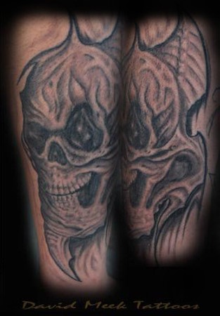 tattoos/ - Bio Organic Black and Gray  Skull Arm Tattoo - 46599